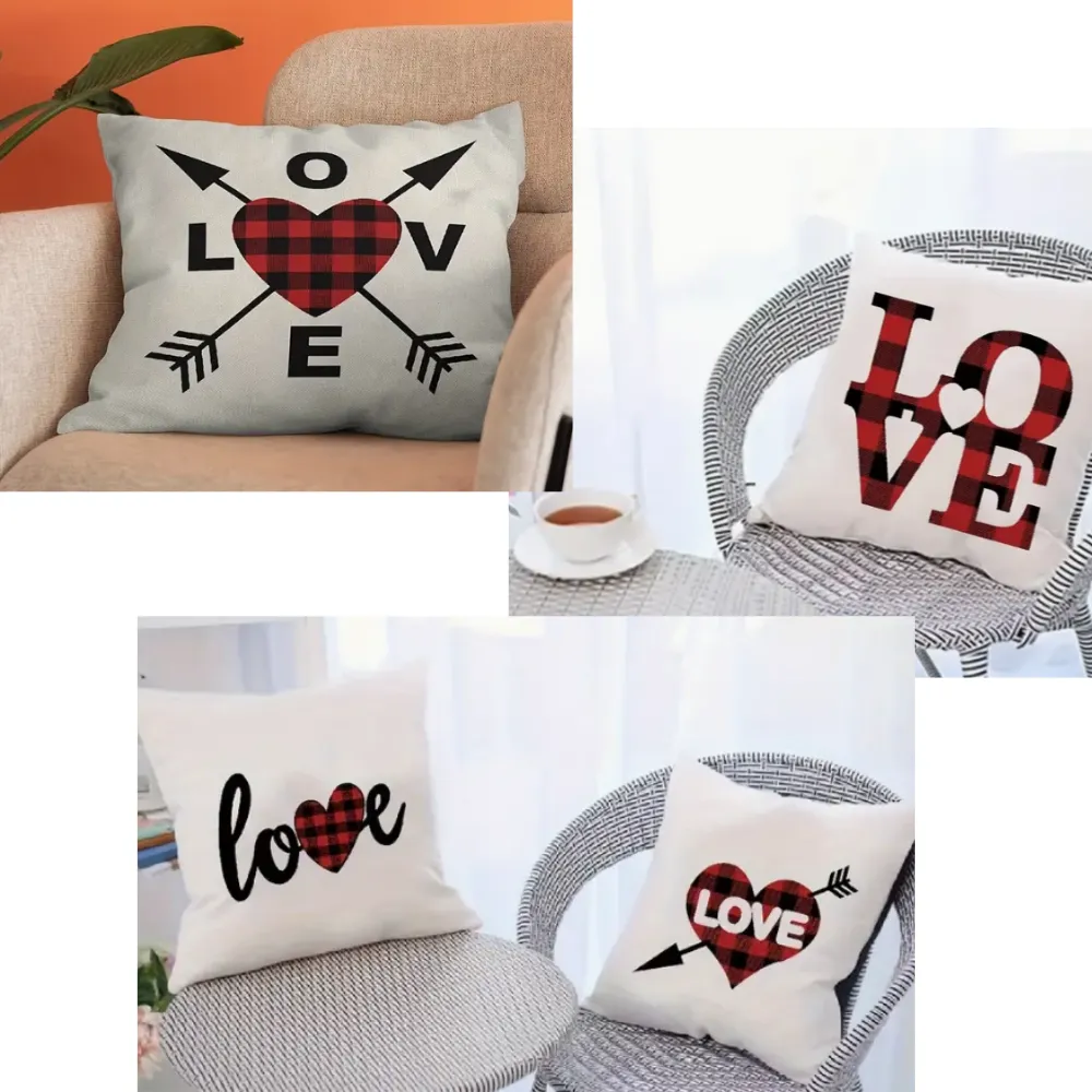 18X18 Sets of 2 Valentine's Day Throw Pillow Covers (*No Inserts) Canvas Feel Set Heart 13A or 13B