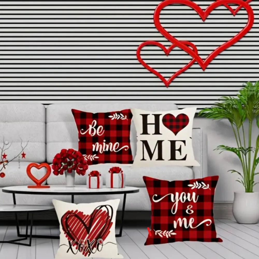 18X18 Sets of 2 Valentine's Day Throw Pillow Covers (*No Inserts) Canvas Feel Set Heart 26A or 26B