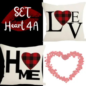 18X18 Sets of 2 Valentine's Day Throw Pillow Covers (*No Inserts) Canvas Feel Set Heart 4A or 4B