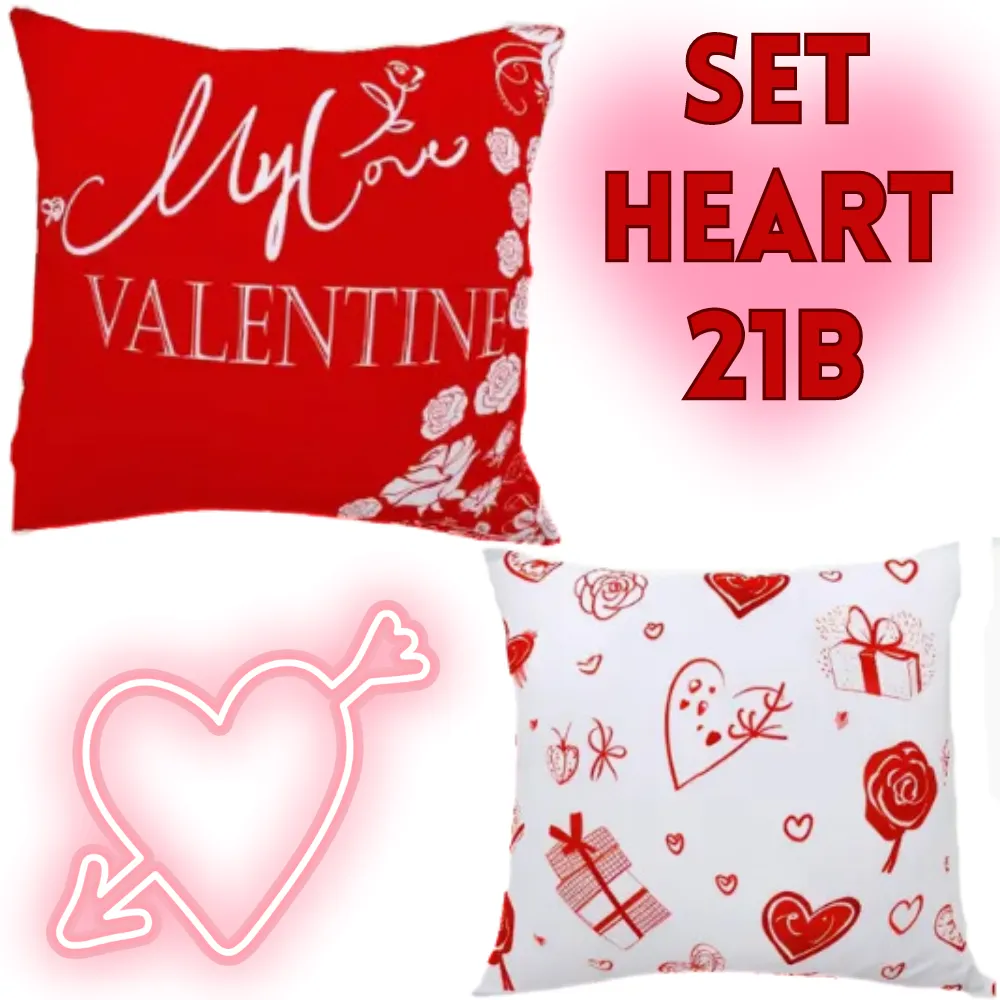 18X18 Sets of 2 Valentine's Day Throw Pillow Covers (*No Inserts) Satin Feel Set Heart 21A or 21B
