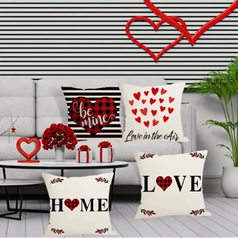 18X18 Sets of 2 Valentine's Day Throw Pillows Covers (*No Inserts) Canvas Feel Set Heart 8A or 8B