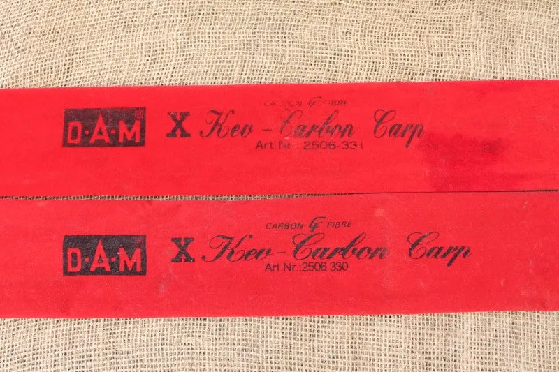 2 x DAM X KEV Old School Carbon Carp Fishing Rods. 11'. 2.00lb T/C. 1990s.