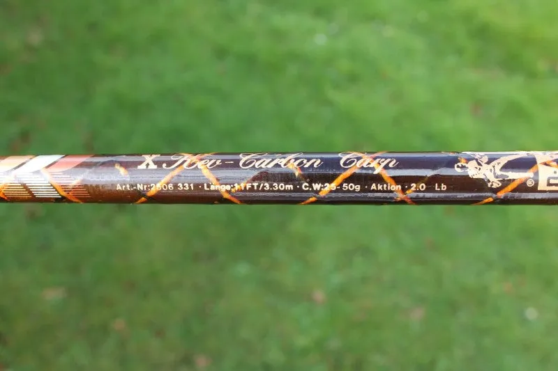 2 x DAM X KEV Old School Carbon Carp Fishing Rods. 11'. 2.00lb T/C. 1990s.
