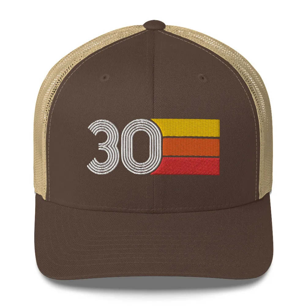 30 Number 30th Birthday Retro Men's Women's Trucker Hat