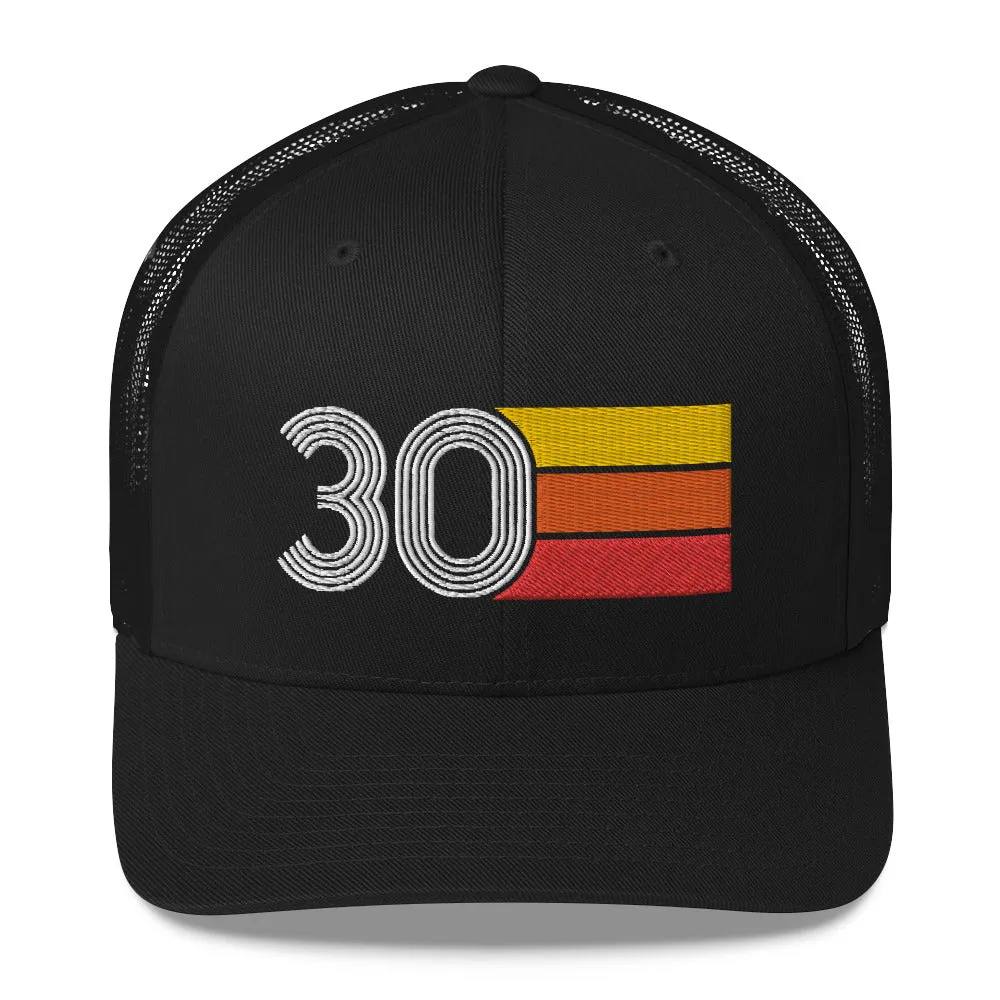30 Number 30th Birthday Retro Men's Women's Trucker Hat