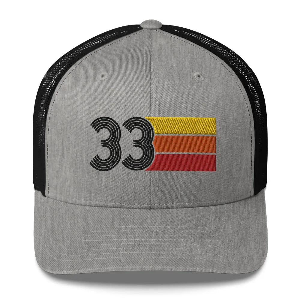 33 Number 33rd Birthday Retro Men's Women's Trucker Hat