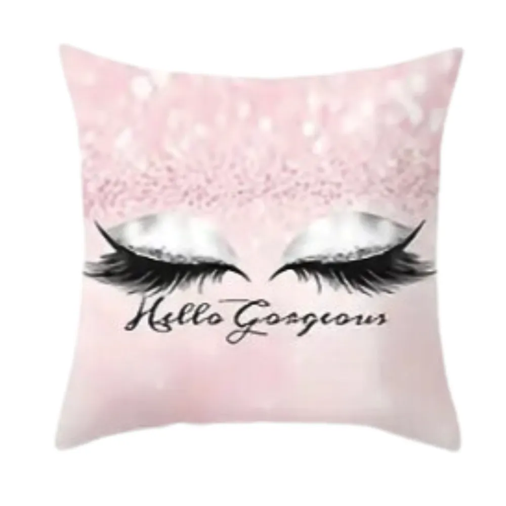 3D Printed Hello Gorgeous Eyelash Polyester (Soft) Throw Pillow Covers 18X18 (*No Inserts)