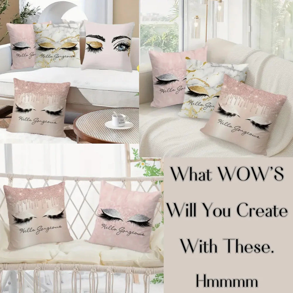 3D Printed Hello Gorgeous Eyelash Polyester (Soft) Throw Pillow Covers 18X18 (*No Inserts)
