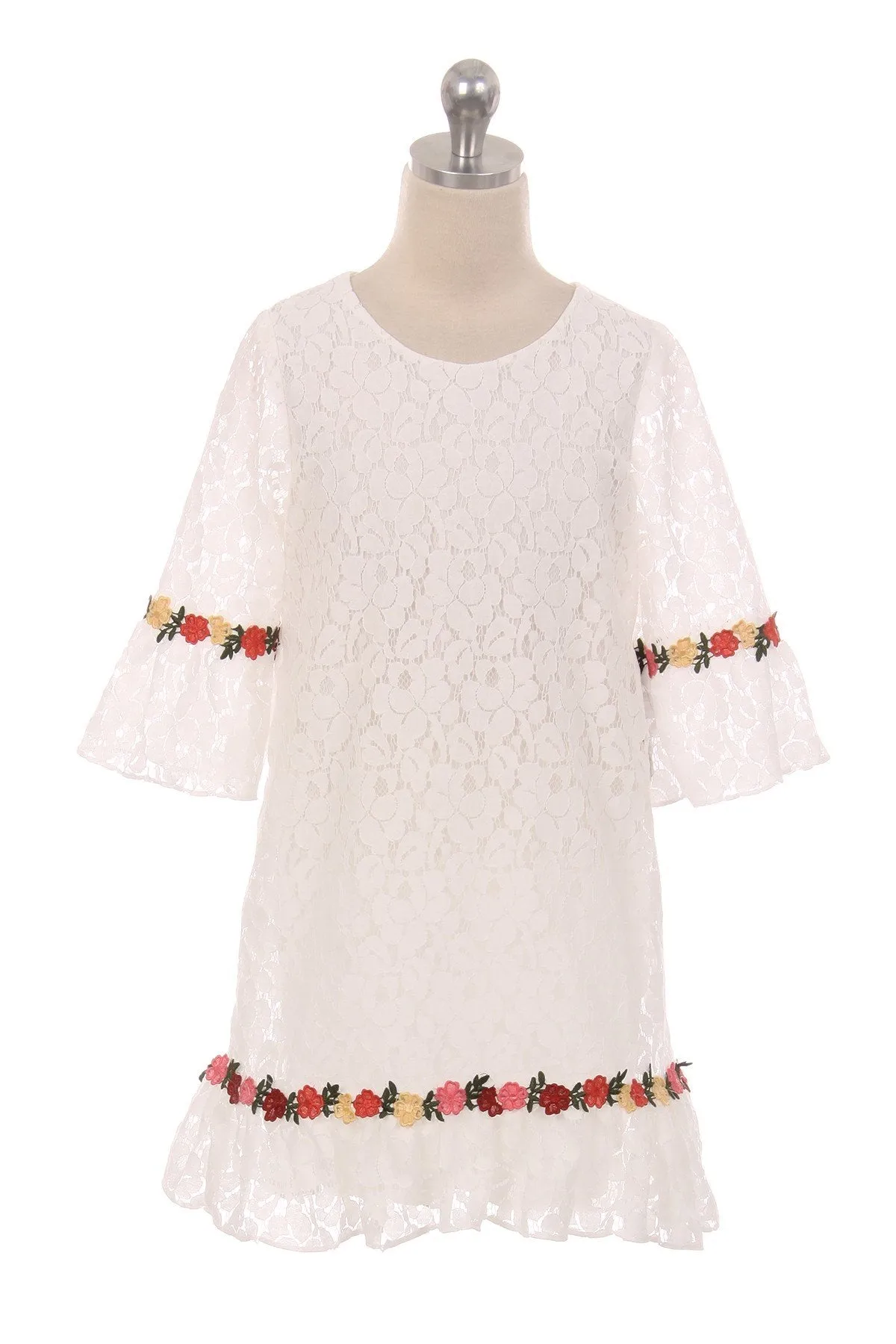 416 Lace Shift Dress W/ Ruffle Sleeves