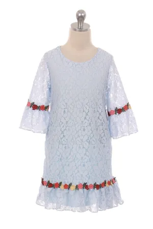 416 Lace Shift Dress W/ Ruffle Sleeves