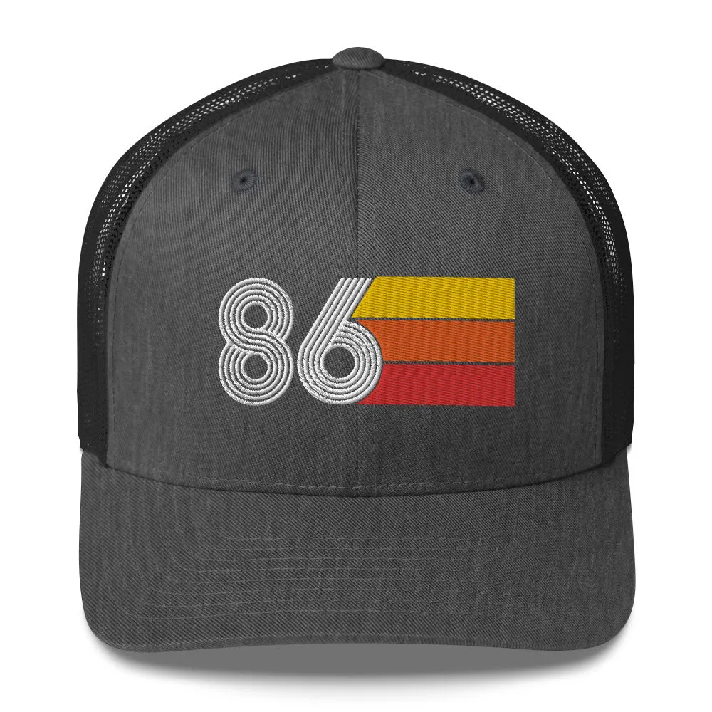 86 Number 1986 Birthday Retro Trucker Hat
