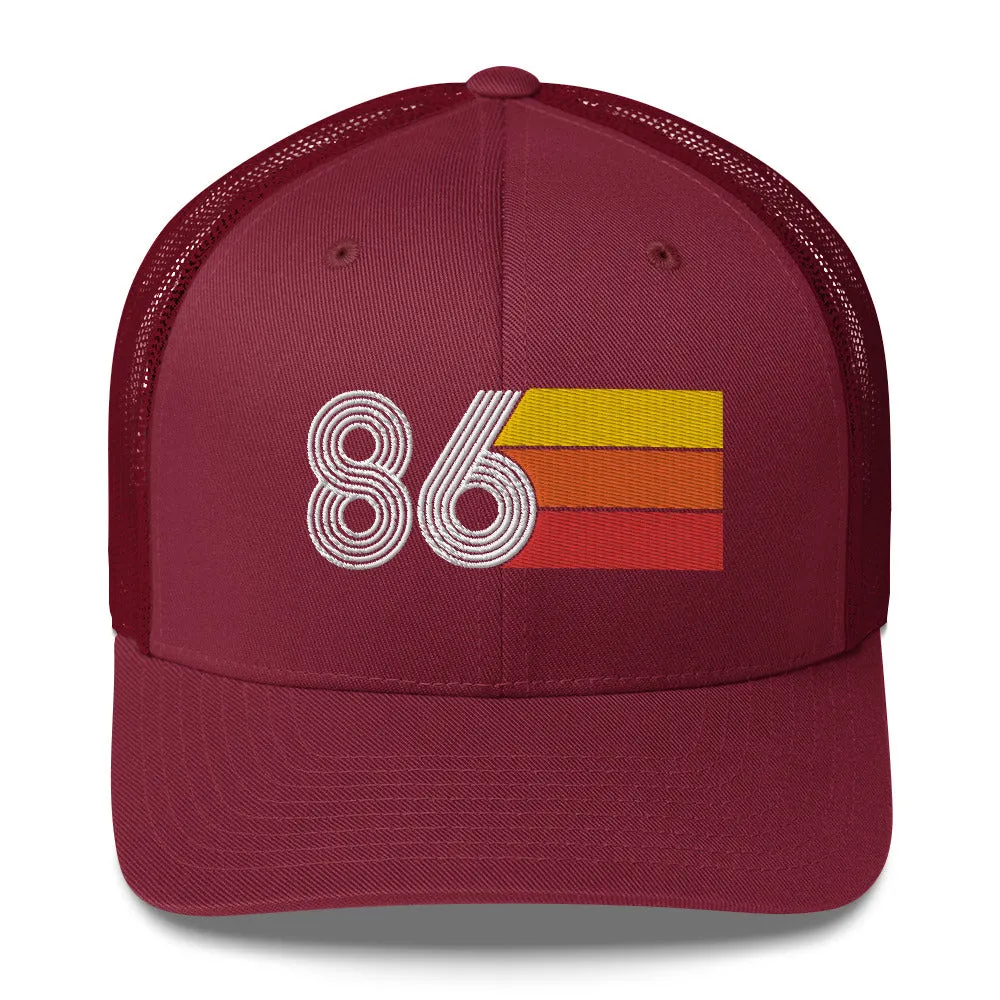 86 Number 1986 Birthday Retro Trucker Hat