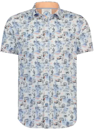 A Fish Named Fred West Coast Map Short Sheeve Shirt Light Blue