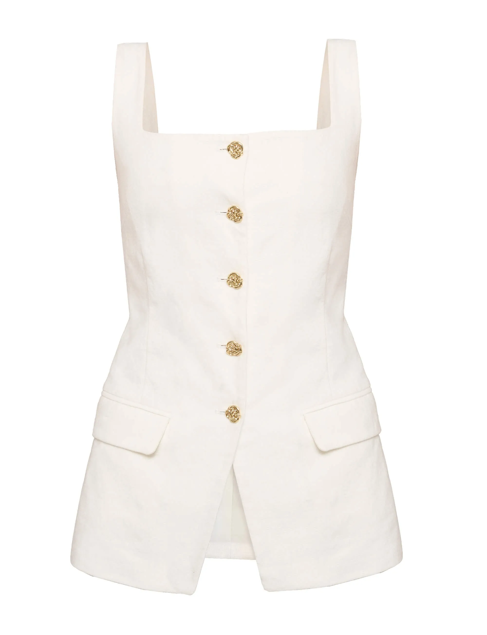 Agatha Gold-Button Linen Top