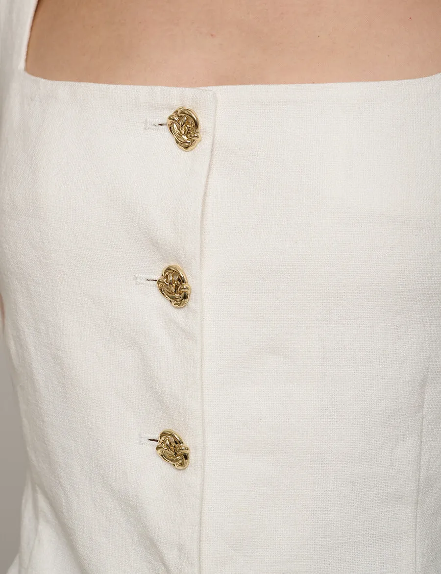 Agatha Gold-Button Linen Top