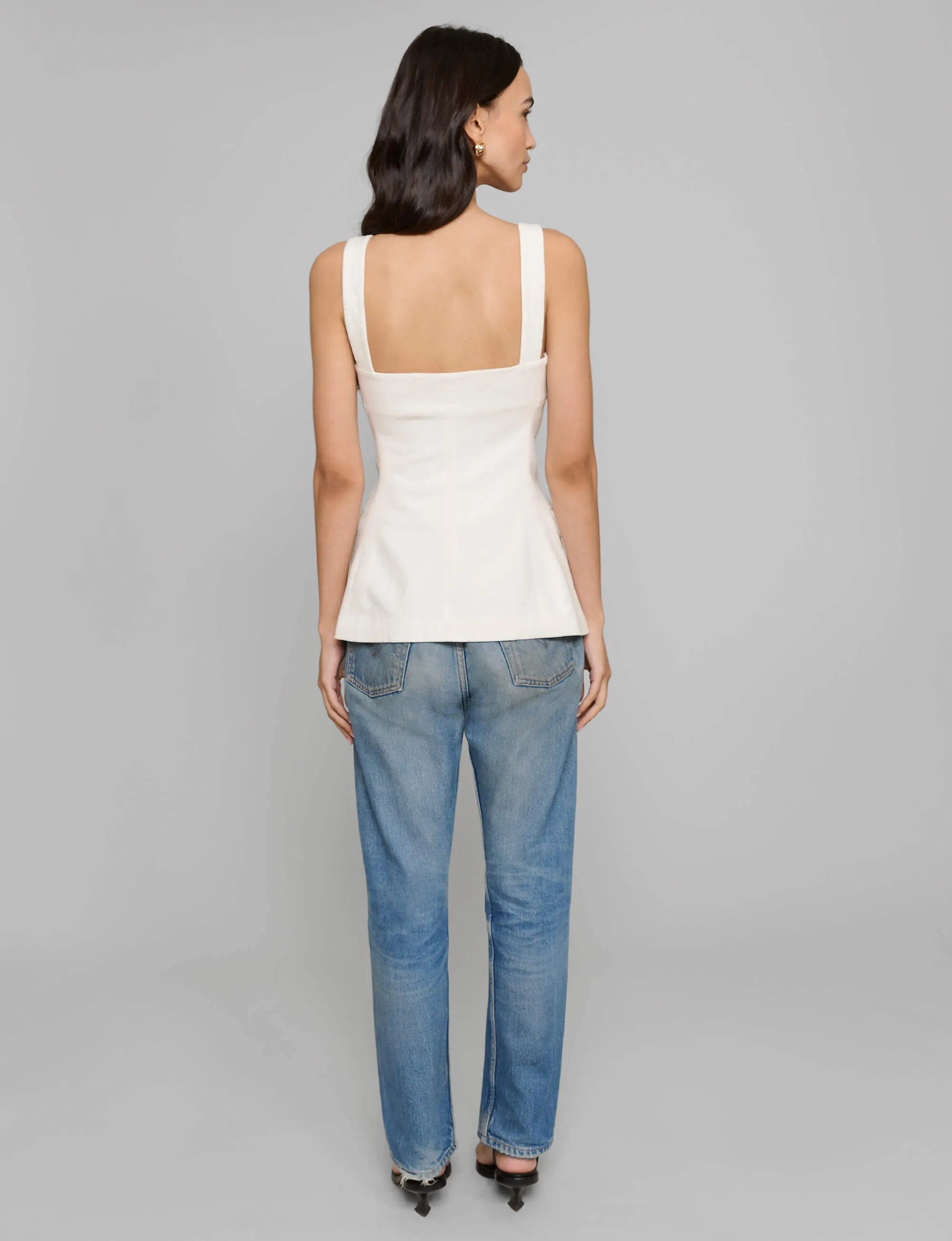 Agatha Gold-Button Linen Top