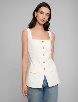 Agatha Gold-Button Linen Top