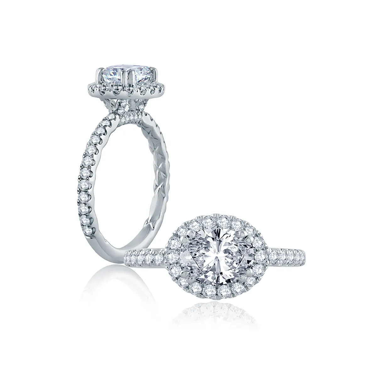 A.Jaffe East/West Oval Halo Modern Classic Diamond Quilted Engagement Ring ME2135Q/207