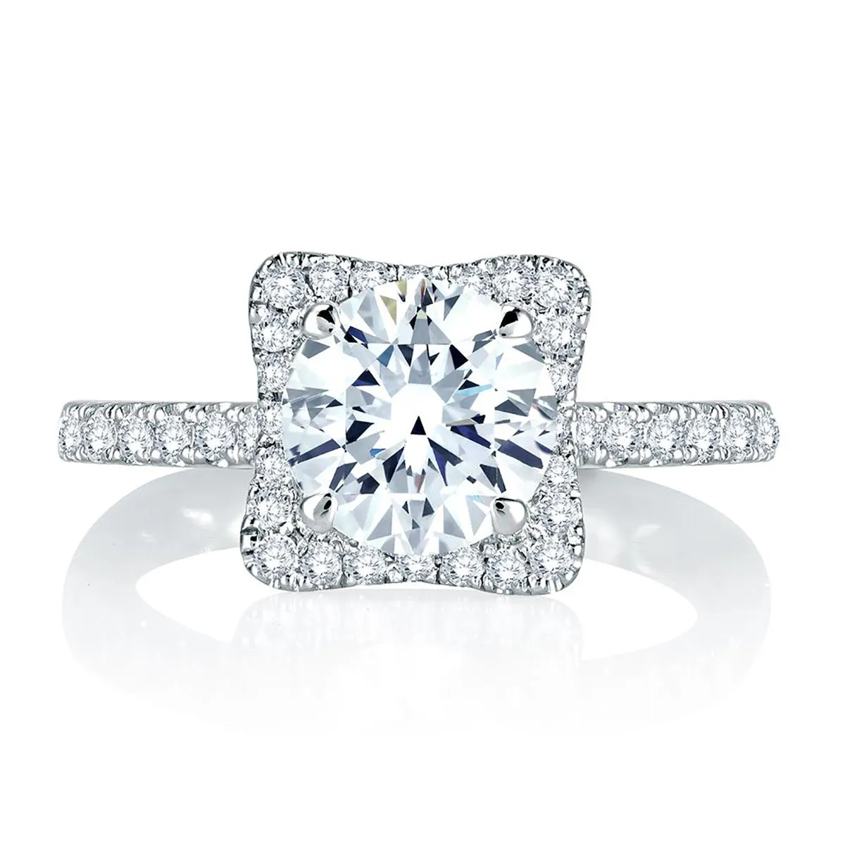 A.Jaffe Squared Halo with Round Center Diamond Quilted Engagement Ring MES750Q/113