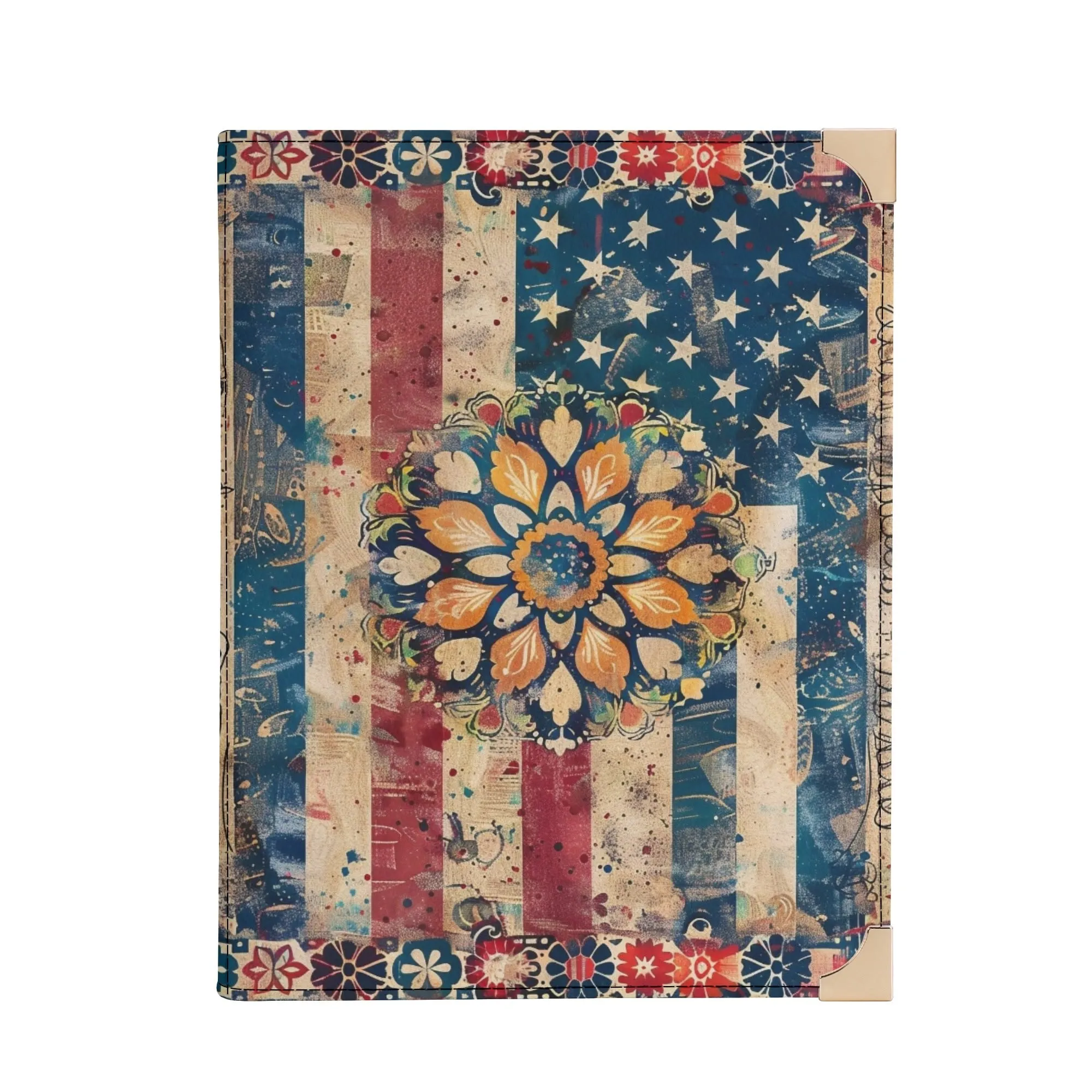 American Flag Mandala Bible Cover Purse – Patriotic Americana Charm with Flower in Red White Blue and Yellow - Crossbody