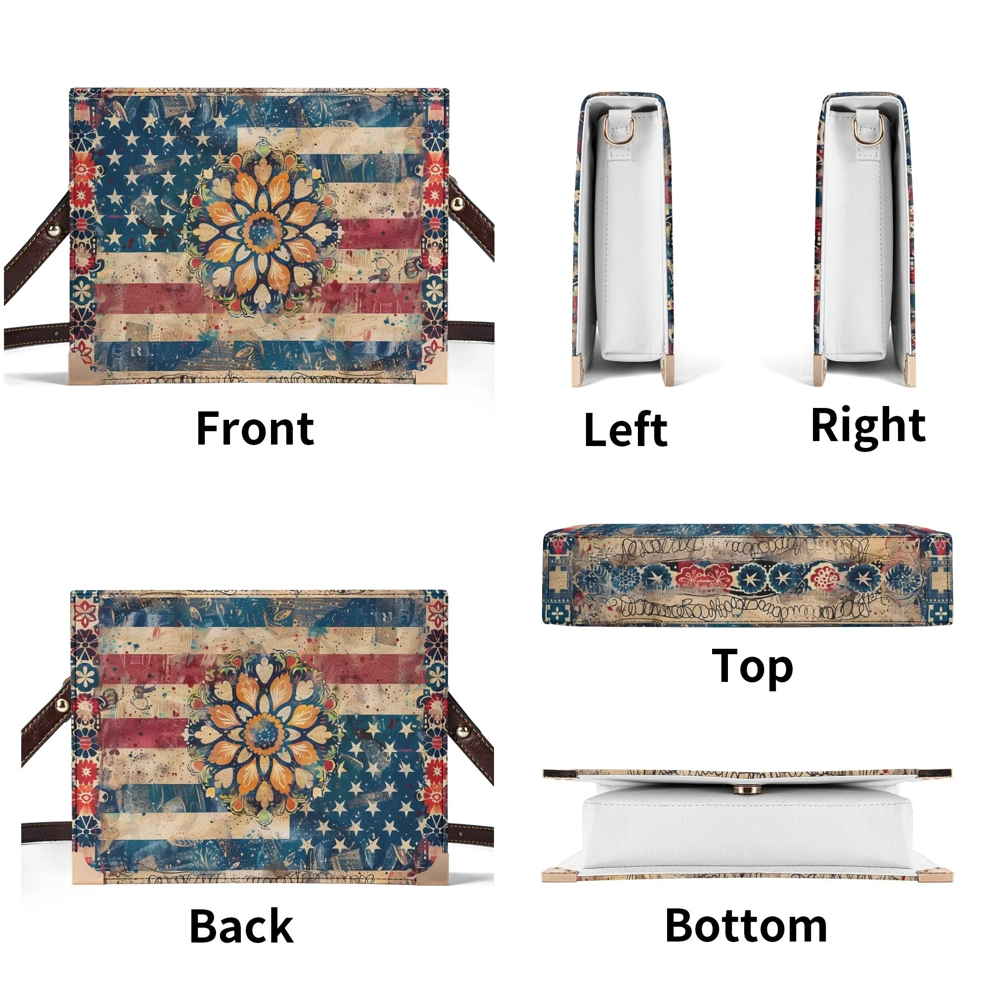 American Flag Mandala Bible Cover Purse – Patriotic Americana Charm with Flower in Red White Blue and Yellow - Crossbody