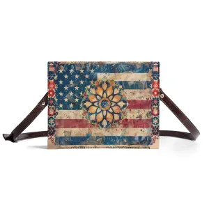 American Flag Mandala Bible Cover Purse – Patriotic Americana Charm with Flower in Red White Blue and Yellow - Crossbody