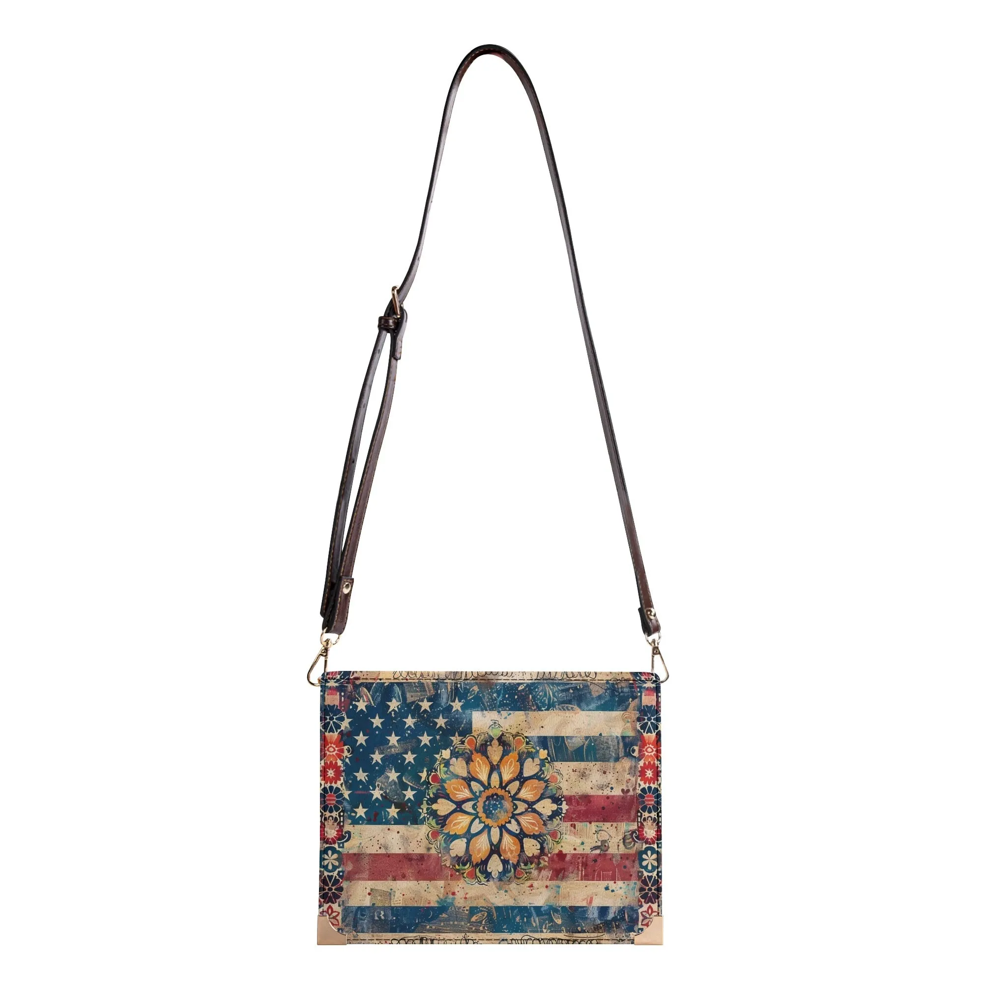 American Flag Mandala Bible Cover Purse – Patriotic Americana Charm with Flower in Red White Blue and Yellow - Crossbody