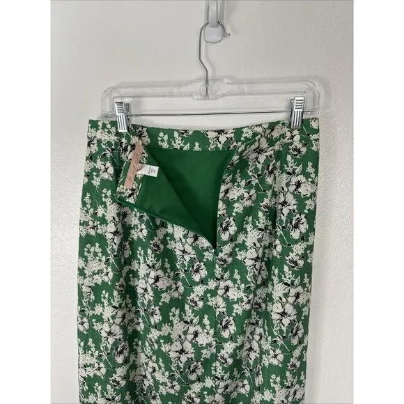 Anthropologie Hutch Women's 4 Linen Blend Faux Wrap Midi Skirt Green Floral