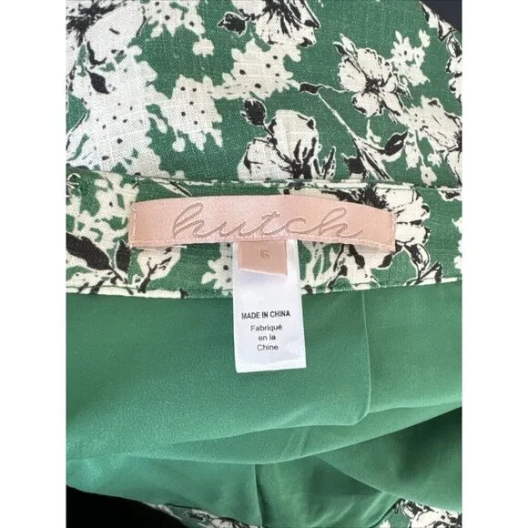 Anthropologie Hutch Women's 4 Linen Blend Faux Wrap Midi Skirt Green Floral
