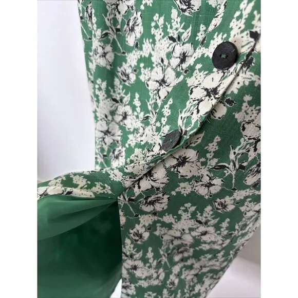 Anthropologie Hutch Women's 4 Linen Blend Faux Wrap Midi Skirt Green Floral