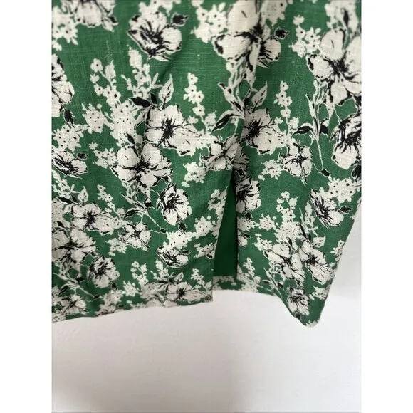 Anthropologie Hutch Women's 4 Linen Blend Faux Wrap Midi Skirt Green Floral