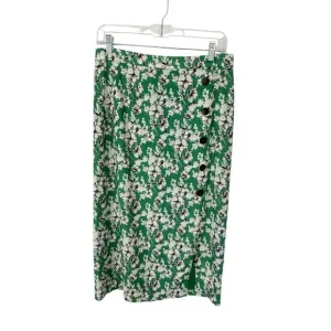 Anthropologie Hutch Women's 4 Linen Blend Faux Wrap Midi Skirt Green Floral