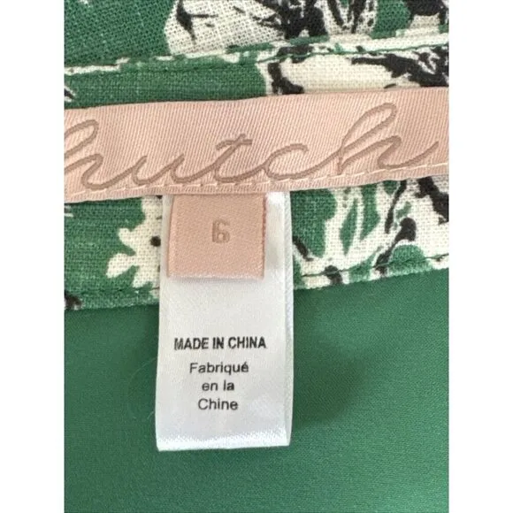 Anthropologie Hutch Women's 4 Linen Blend Faux Wrap Midi Skirt Green Floral