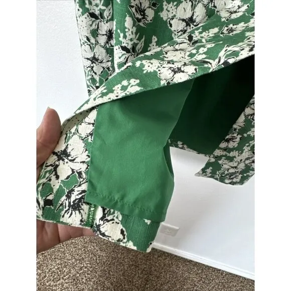 Anthropologie Hutch Women's 4 Linen Blend Faux Wrap Midi Skirt Green Floral