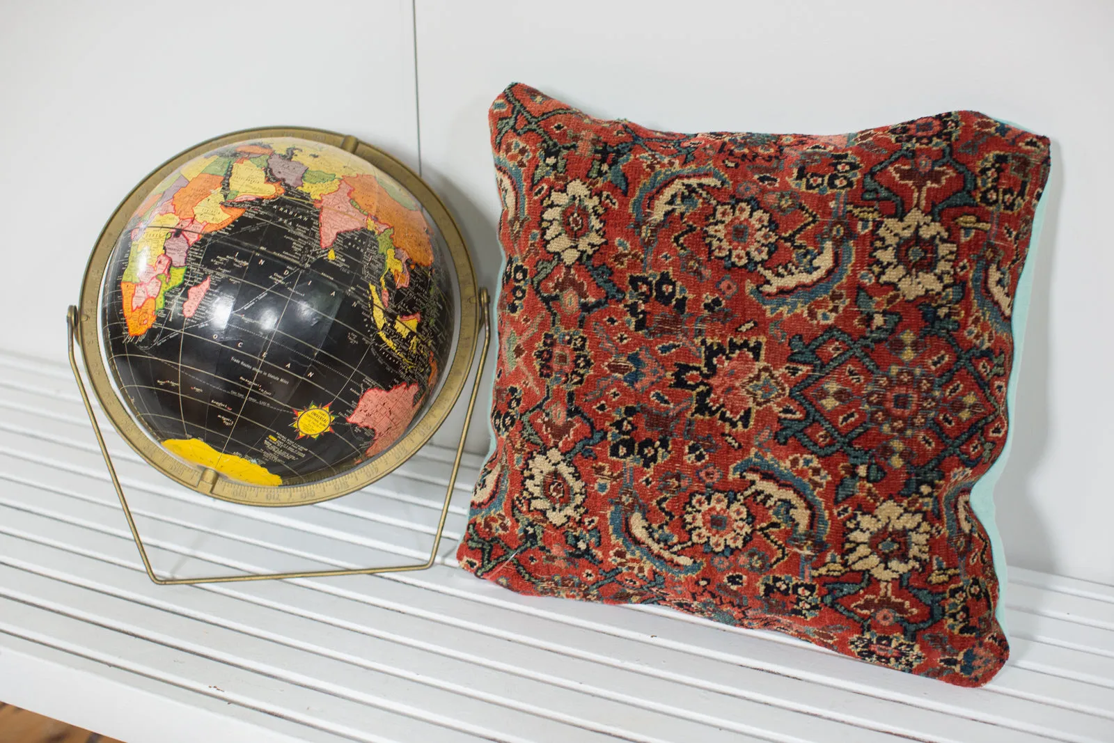 Antique Herati Bijar Rug Fragment Pillow