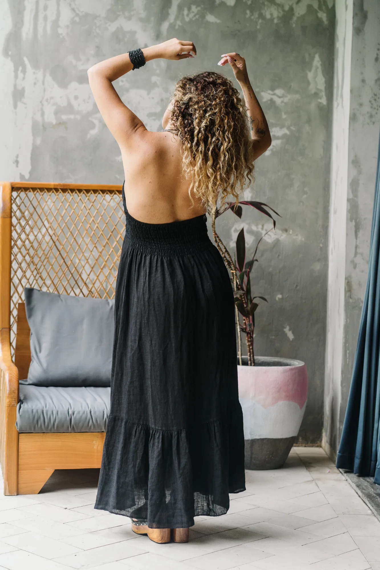 'Asha' Linen Dress - Black