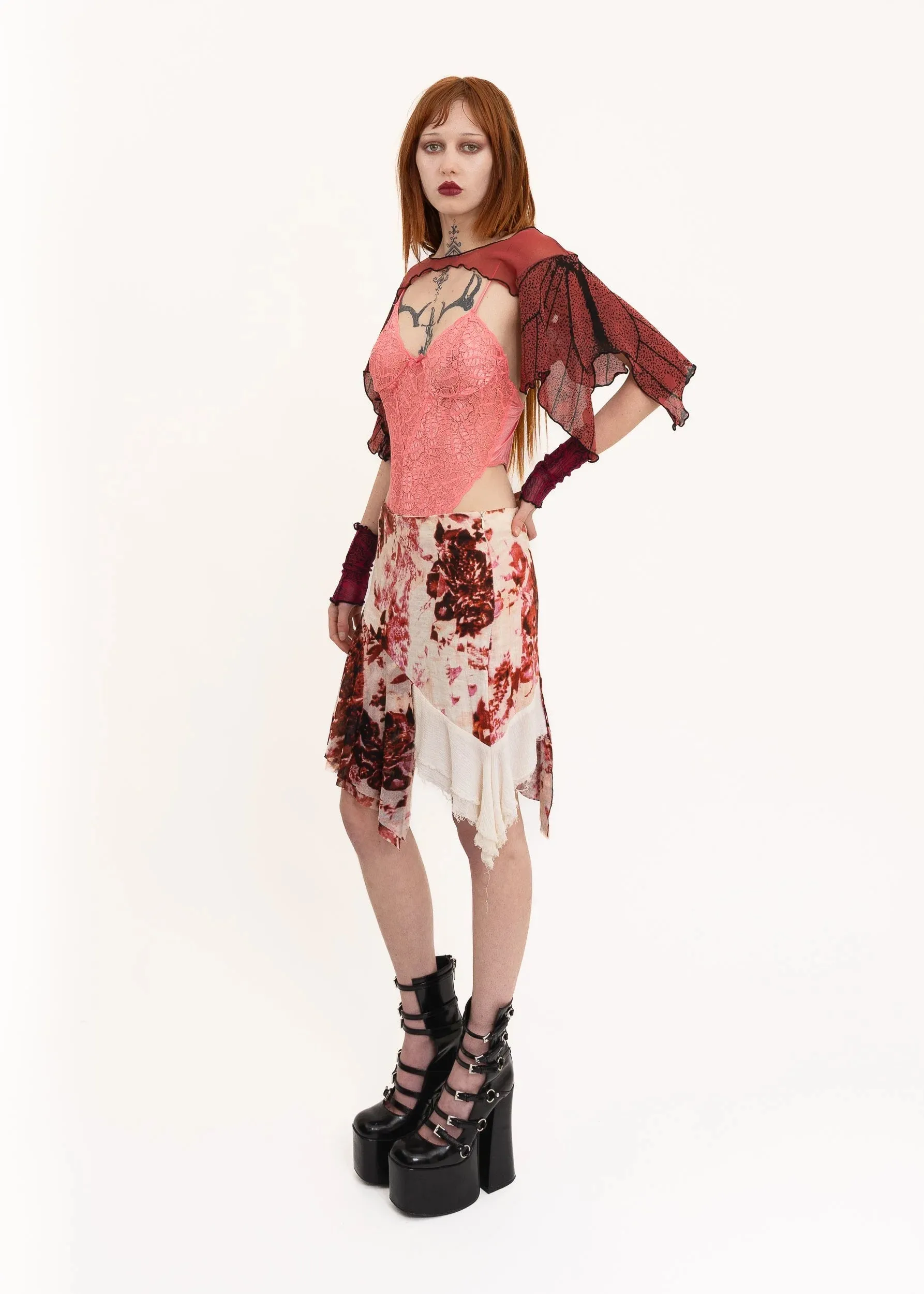 Asymmetric floral skirt