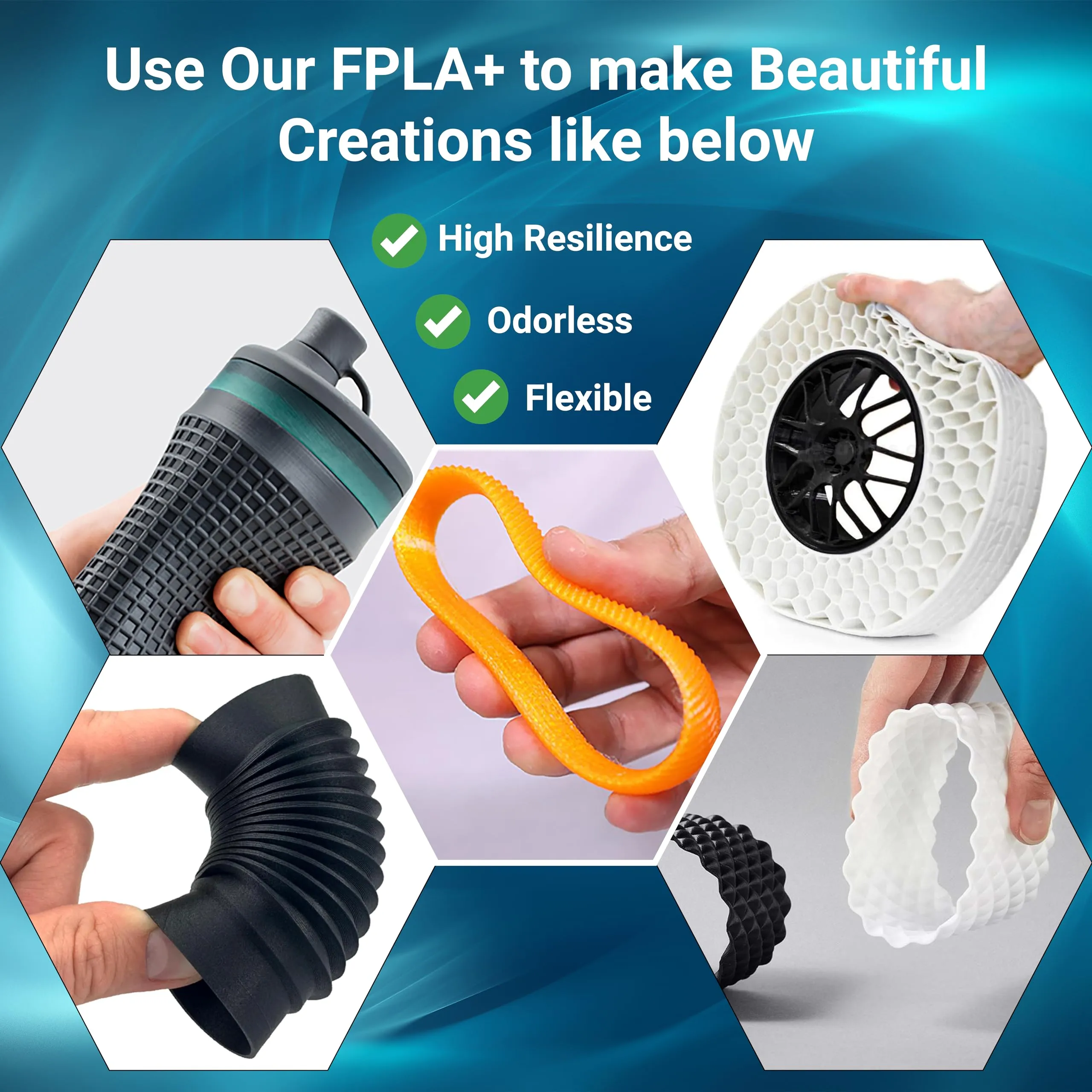 ATARAXIA ART Flexible PLA Filament 1.75mm, 3D Printer Filaments 1Kg/2.2lb Spool, Easy Than TPU Extruder,89A Shore Hardness,Patent Formula, Accuracy  /-.03mm, with Filament Storage Bags, FPLA Sky Blue