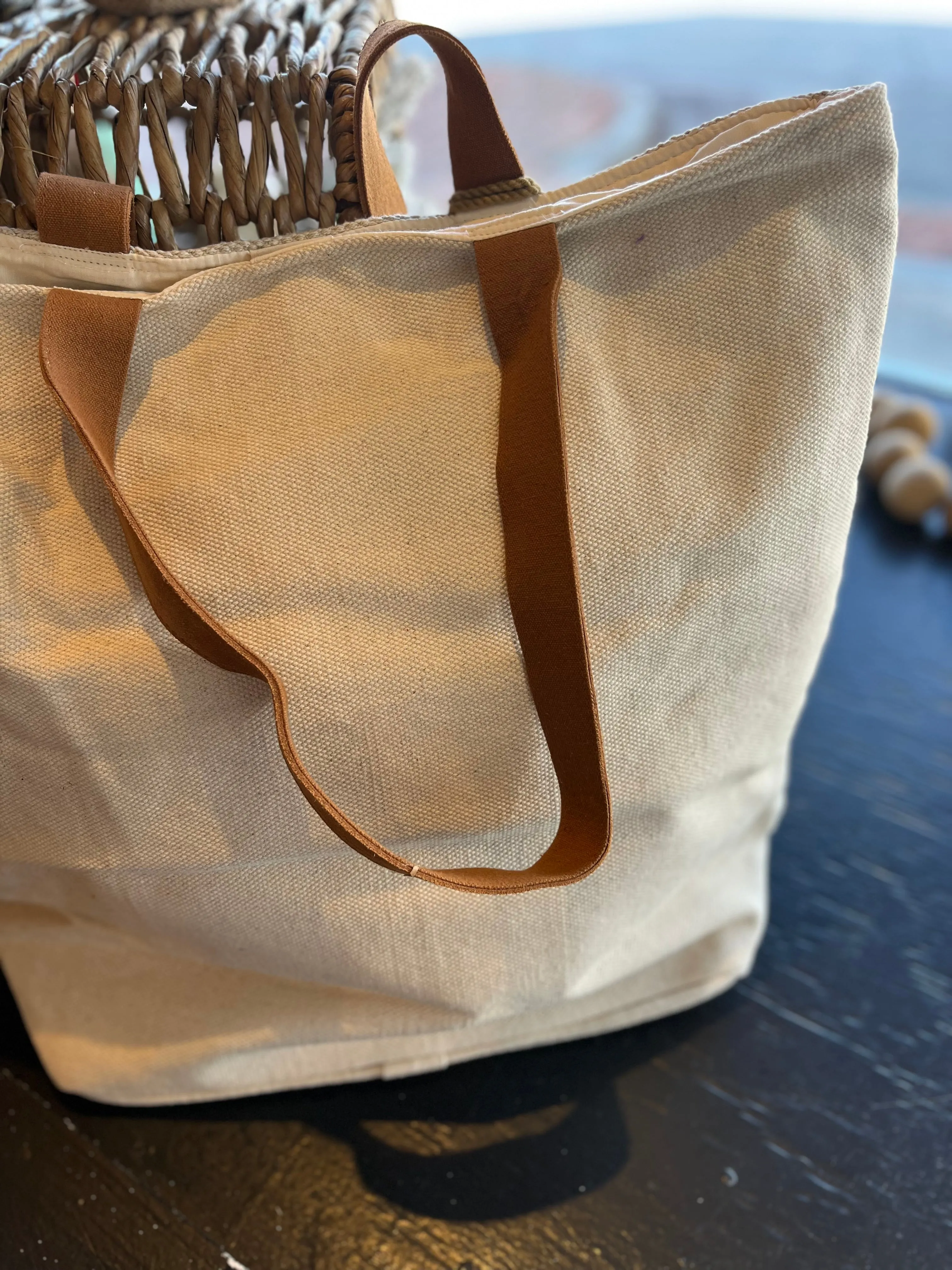 Aztec Diamond Tote - Cream/Camel