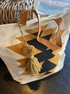 Aztec Diamond Tote - Cream/Camel