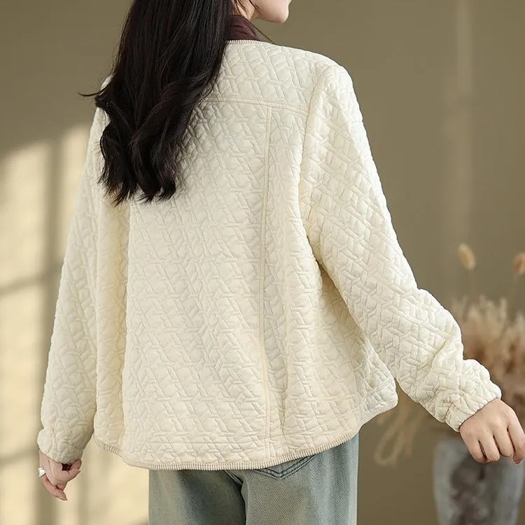 Babakud Women Winter Retro Round Neck Silk- Cotton Quilted Jacket