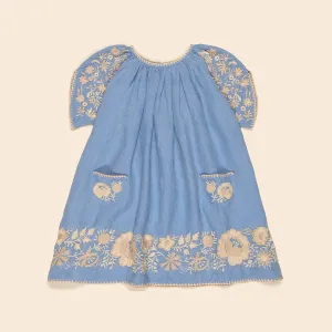 Baby & Kids Linen Fay Dress - Cornflower