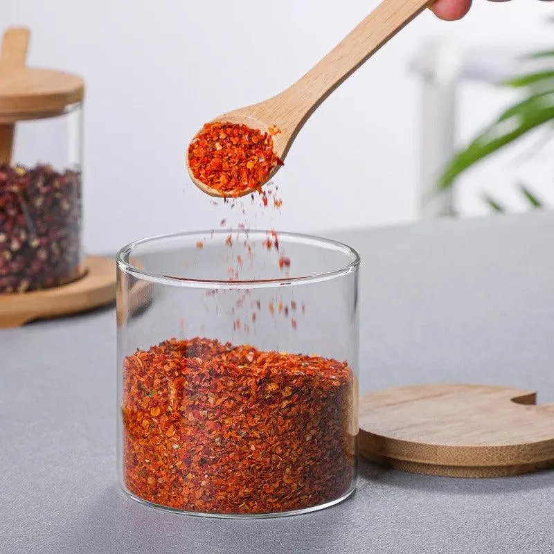 Bamboo and Glass Spice Jar Set with Spoons