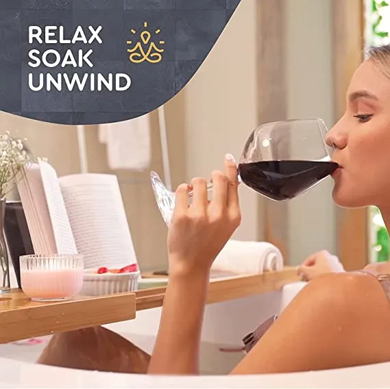 Bamboo Bathtub Tray Caddy - Expandable Wood Bath Tray with Book/Tablet Holder, Wine Glass Slot - Luxury Tub Table Bathtub Accessories - Unique Gift Idea for Loved Ones