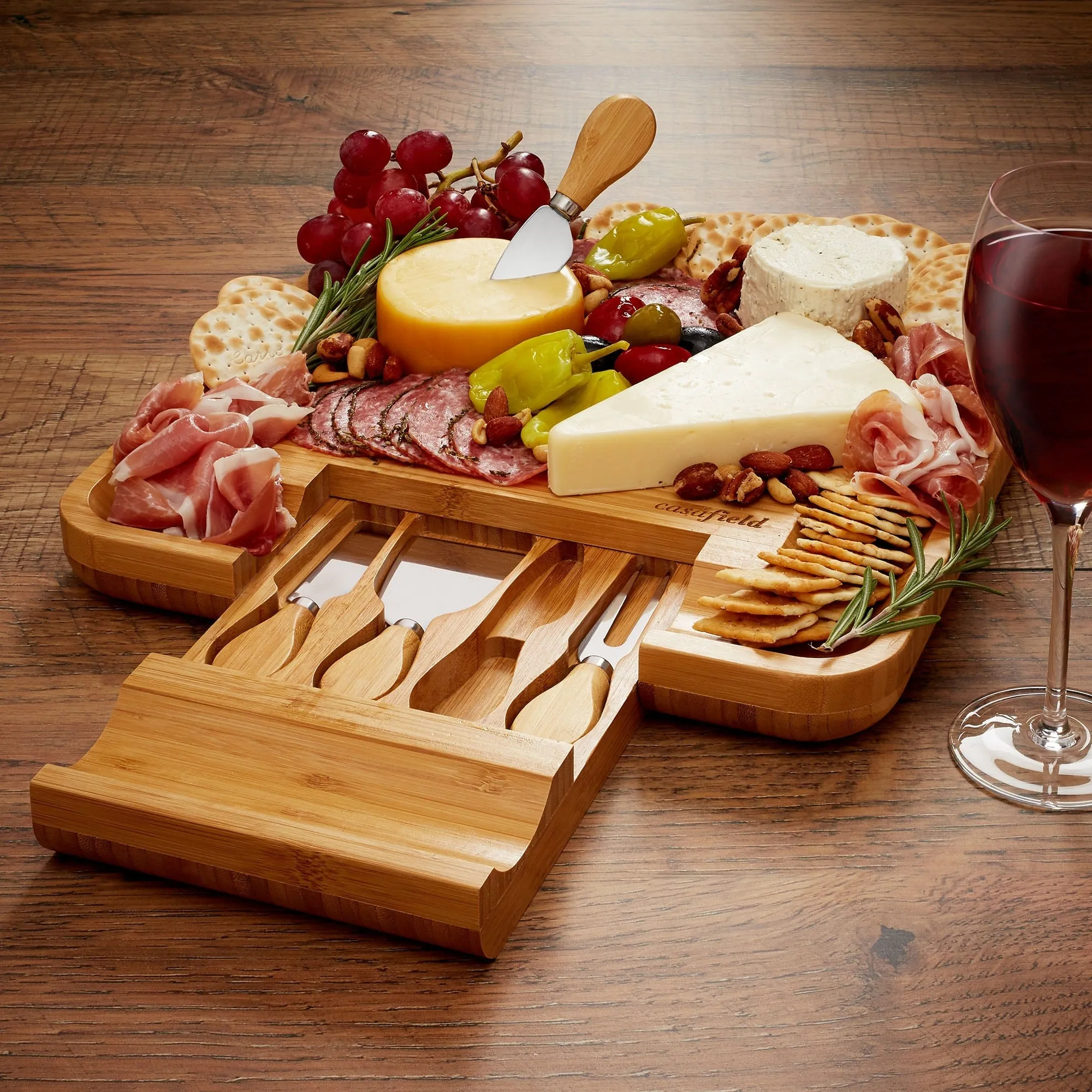 Bamboo Cheese Board & Knife Gift Set, Charcuterie Serving Tray - Natural