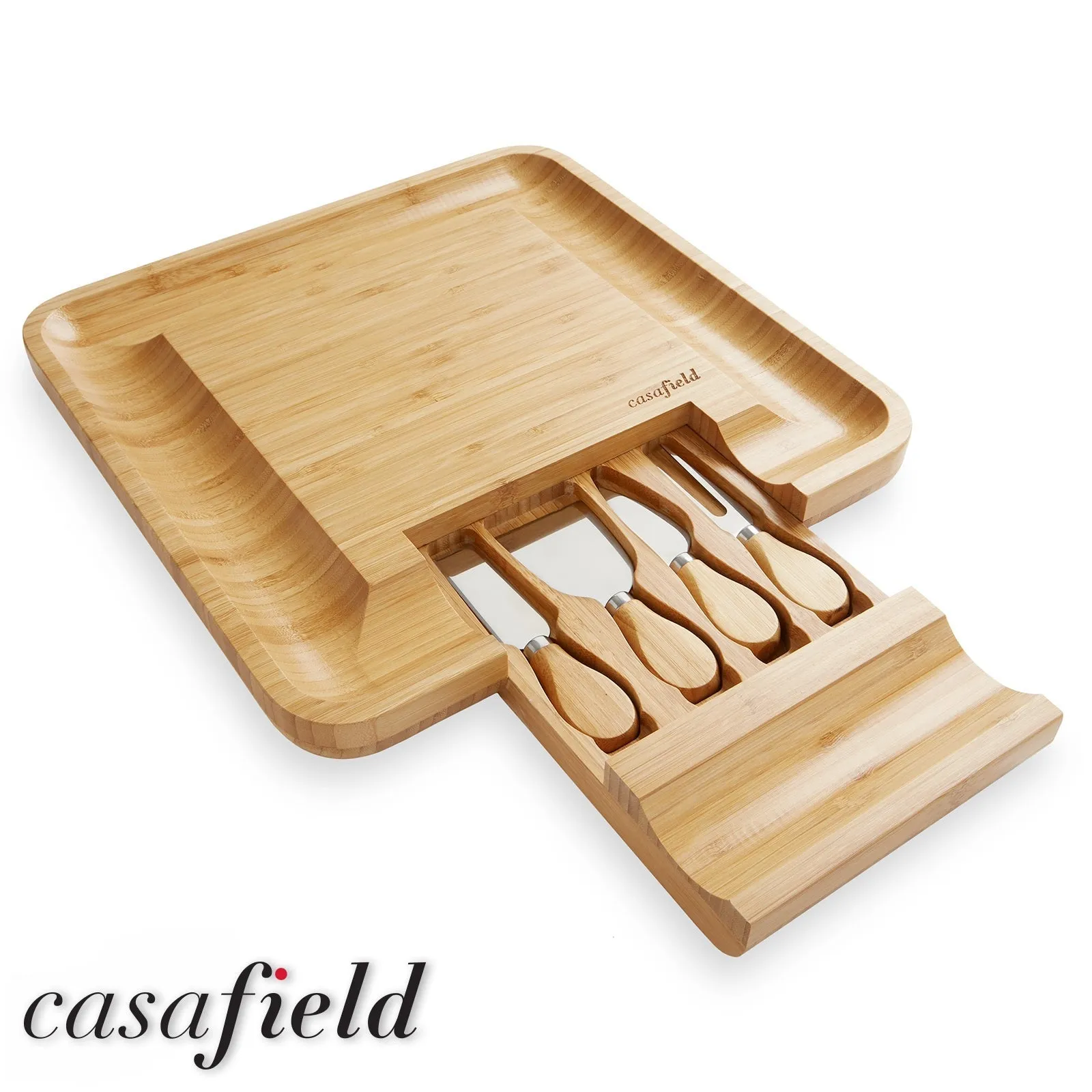 Bamboo Cheese Board & Knife Gift Set, Charcuterie Serving Tray - Natural