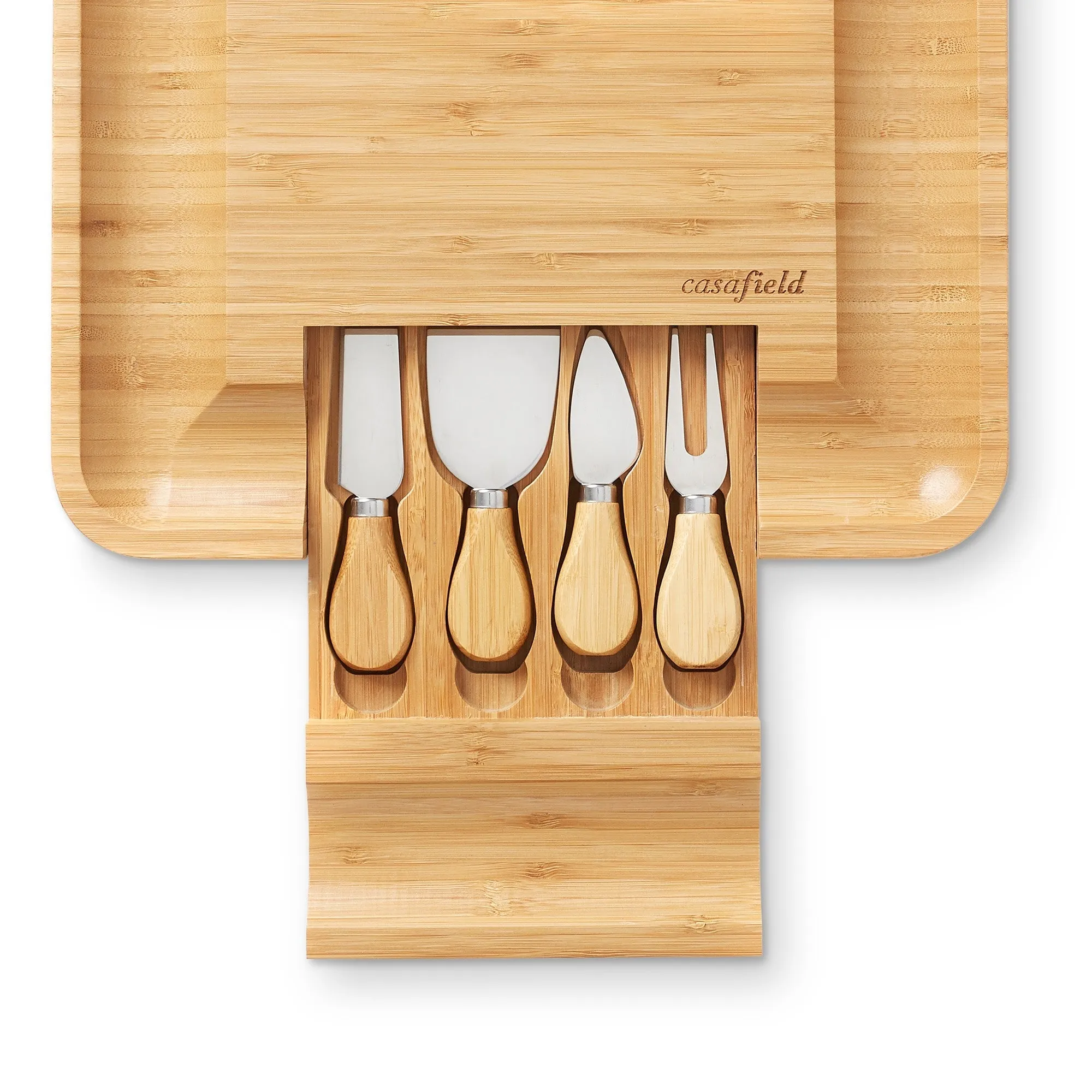 Bamboo Cheese Board & Knife Gift Set, Charcuterie Serving Tray - Natural