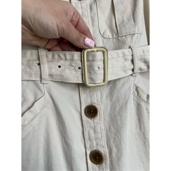 Banana Republic Heritage Bahia Dress Womens Sz 0 Cream Button Front Linen Blend