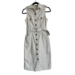 Banana Republic Heritage Bahia Dress Womens Sz 0 Cream Button Front Linen Blend