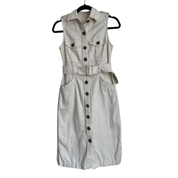 Banana Republic Heritage Bahia Dress Womens Sz 0 Cream Button Front Linen Blend